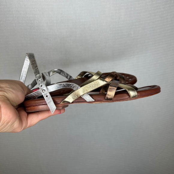 Matt Bernson Jack Designed in New York Metallic Gold Silver Studded Sandals - Picture 5 of 7